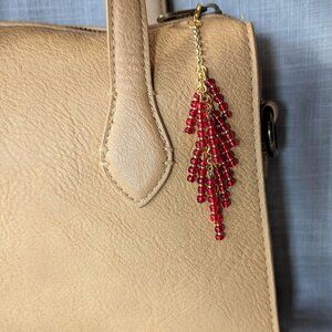 RED & GOLD BEADED CHARM FOR HANDBAGS TOTES PURSES OR BACKPACKS